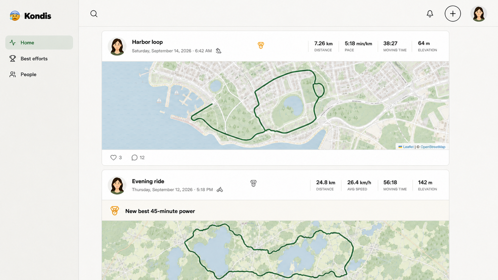 Kondis app home feed